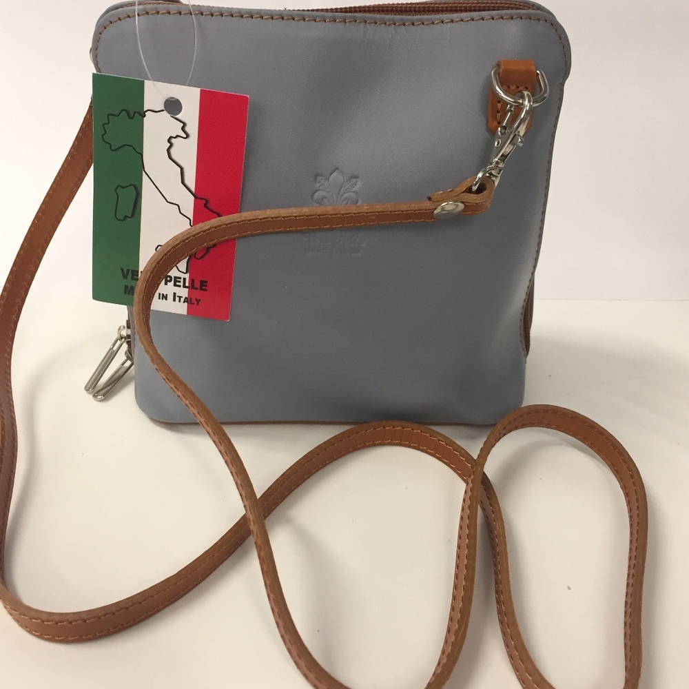 Vera Pelle Leather Light Grey Crossbody Purse - S